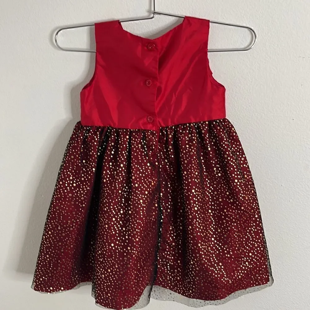 Penelope Mack Ltd. Fancy toddler dress.  Gold polka dots and trim.  Size 3T.